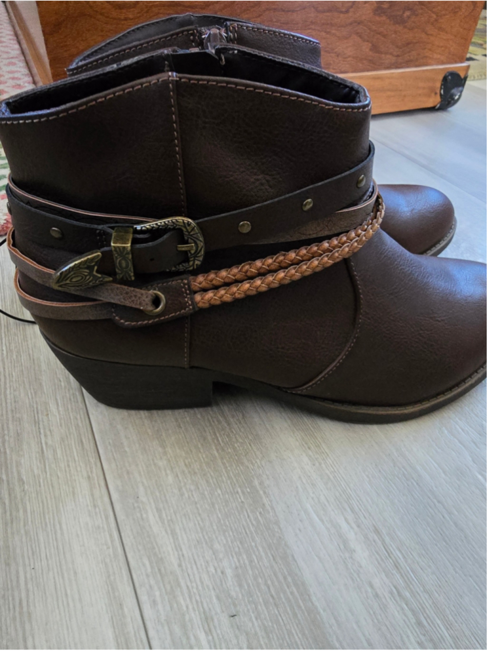 Women's Pops Brown Ankle Boots with Braided Detail Size 9 - Picture 6 of 9